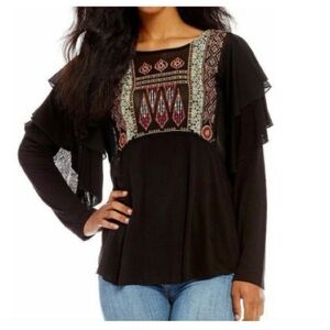 Free people Black Embroidered Women's La clenga boho top